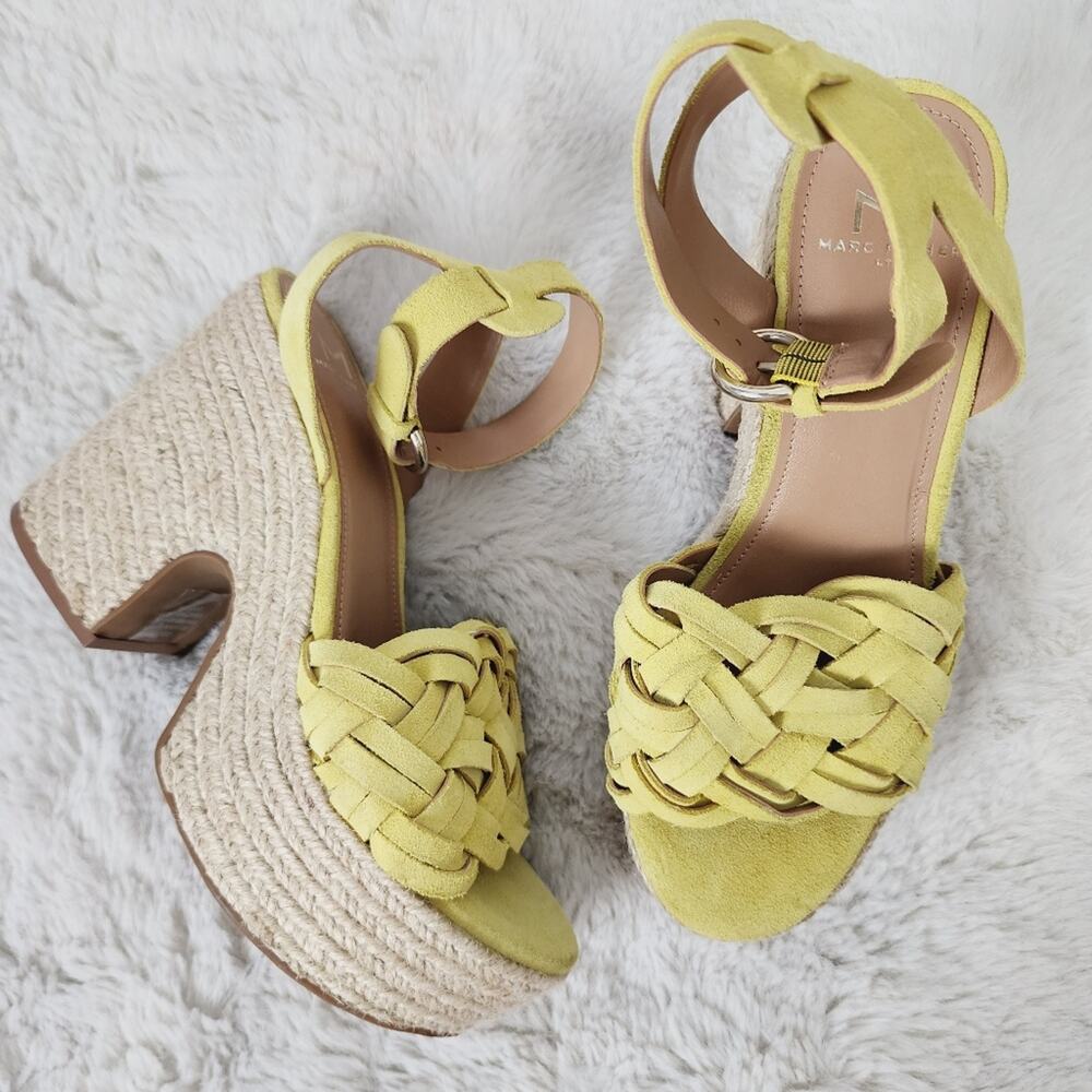 Marc Fisher LTD Odilia Yellow Floral Leather Espadrille Platform Wedges - Sz 7
